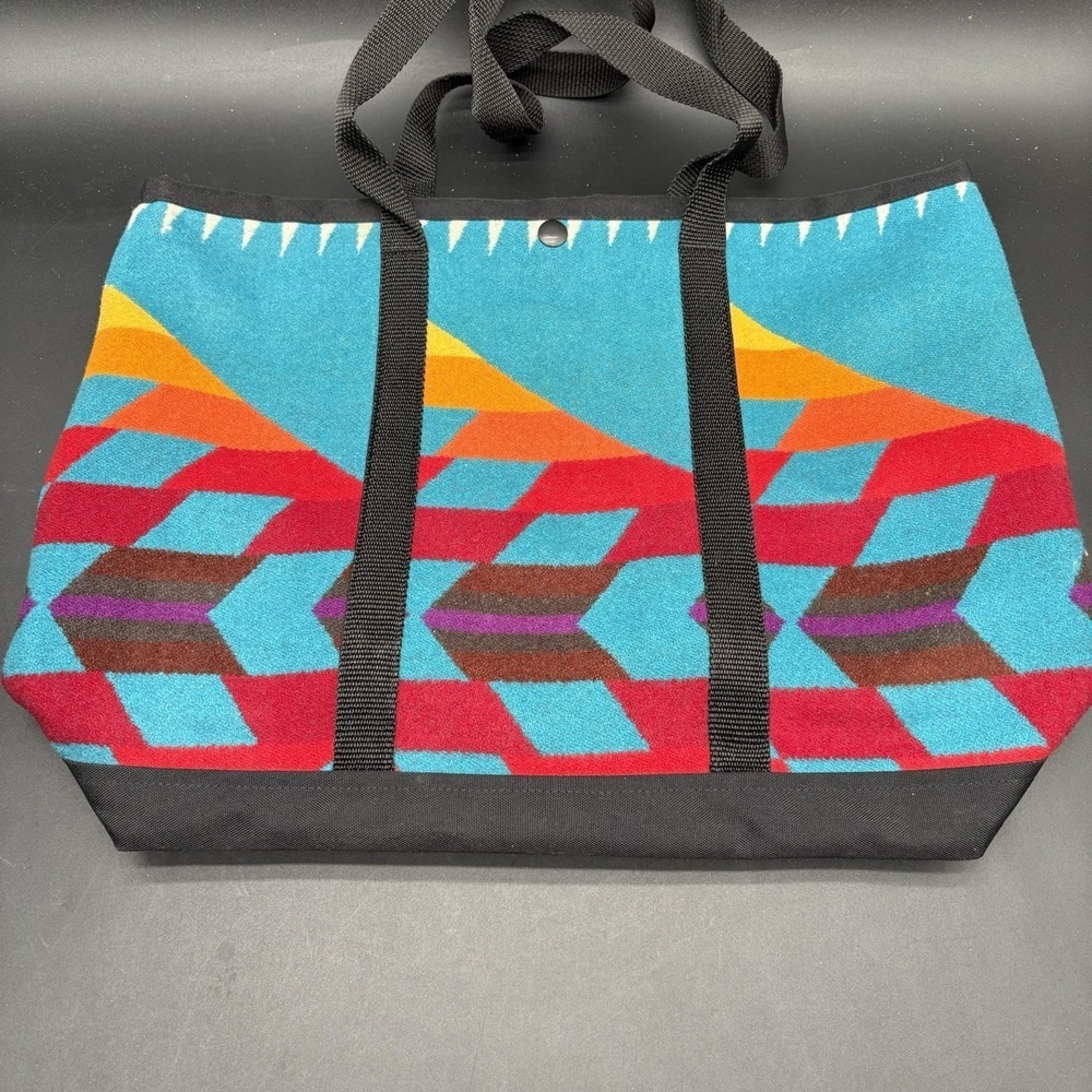 Justin Kraff Southwestern Wool Tote Bag Turquoise Red Aztec Pattern Made USA - Picture 2 of 14